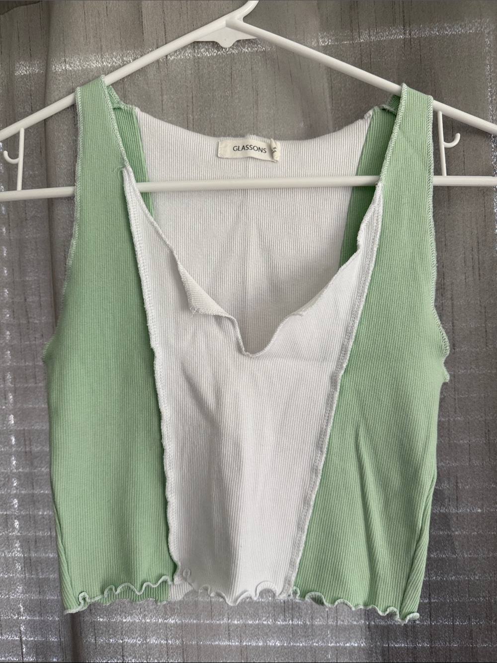 Glassons Mint Green & White Ribbed Two-Tone Tank
